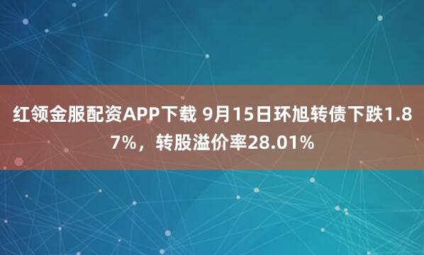 红领金服配资APP下载 9月15日环旭转债下跌1.87%，转股溢价率28.01%